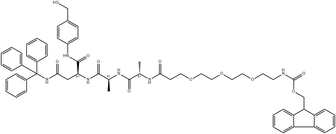 Fmoc-PEG3-Ala-Ala-Asn(Trt)-PAB Struktur