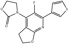 3-(5-fluoro-6-(thiophen-3-yl)-2,3-dihydrofuro[2,3-b]pyridin-4-yl)oxazolidin-2-one Struktur