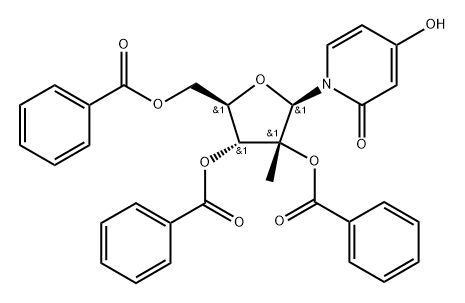 4-hydroxy-1-(2-C-methyl-2,3,5-tri-O-benzoyl-beta-D-ribofuranosyl)-2(1H)-pyridinone Struktur