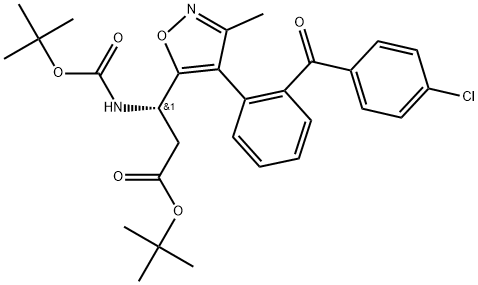 5-Isoxazolepropanoic acid, 4-[2-(4-chlorobenzoyl)phenyl]-β-[[(1,1-dimethylethoxy)carbonyl]amino]-3-methyl-, 1,1-dimethylethyl ester, (βS)- Struktur