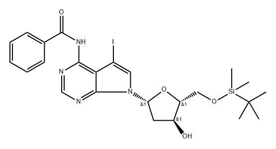 N6-Benzoyl-7-deaza-2'-deoxy-5'-O-tert-butyldimethylsilyl-7-iodoadenosine Struktur