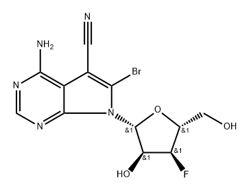 4-Amino-6-bromo-5-cyano-7-(3-deoxy-3-fluoro--D-ribofurano-syl)-7H-pyrrolo[2.3-d]pyrimidine Struktur