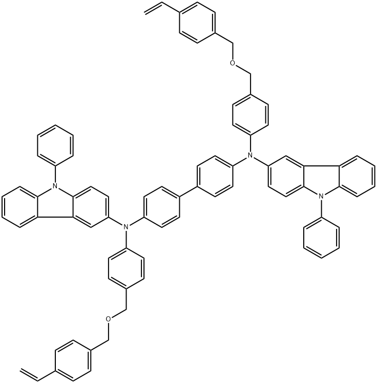 N4,N4′-bis[4-[[(4-ethenylphenyl)methoxy]methyl]phenyl]-N4,N4′-bis(9-phenyl-9H-carbazol-3-yl)- [1,1′-biphenyl]-4,4′-diamine Struktur