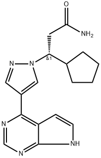 1H-Pyrazole-1-propanamide, β-cyclopentyl-4-(7H-pyrrolo[2,3-d]pyrimidin-4-yl)-, (βR)- Struktur