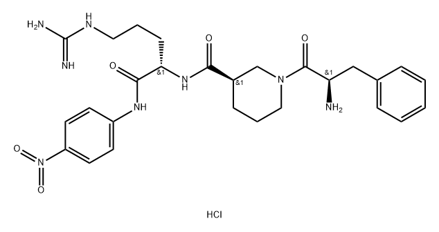 3-Piperidinecarboxamide, N-[(1S)-4-[(aminoiminomethyl)amino]-1-[[(4-nitrophenyl)amino]carbonyl]butyl]-1-[(2R)-2-amino-1-oxo-3-phenylpropyl]-, hydrochloride (1:2), (3R)- Struktur