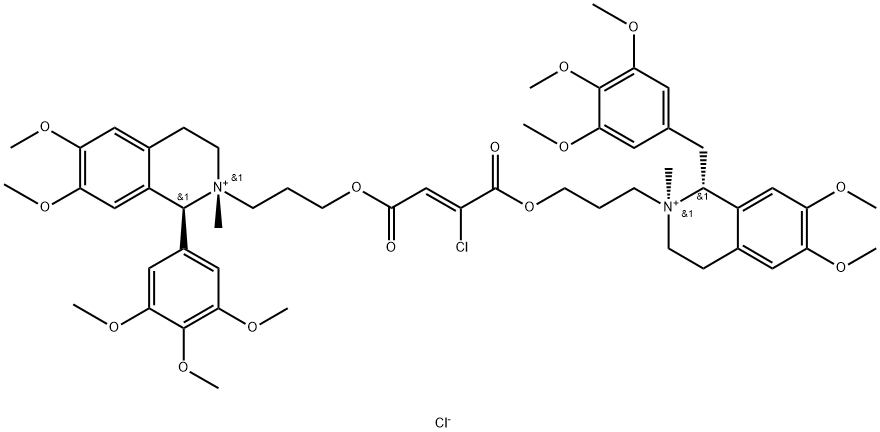 Isoquinolinium, 2-[3-[[(2Z)-2-chloro-1,4-dioxo-4-[3-[(1S,2R)-1,2,3,4-tetrahydro-6,7-dimethoxy-2-methyl-1-(3,4,5-trimethoxyphenyl)isoquinolinio]propoxy]-2-butenyl]oxy]propyl]-1,2,3,4-tetrahydro-6,7-dimethoxy-2-methyl-1-[(3,4,5-trimethoxyphenyl)methyl]-, chloride (1:2), (1R,2S)- Struktur