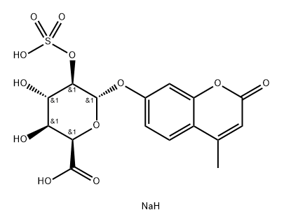 α-L-Idopyranosiduronic acid, 4-methyl-2-oxo-2H-1-benzopyran-7-yl, 2-(hydrogen sulfate), sodium salt (1:2) Struktur