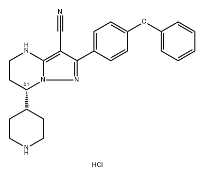 Pyrazolo[1,5-a]pyrimidine-3-carbonitrile, 4,5,6,7-tetrahydro-2-(4-phenoxyphenyl)-7-(4-piperidinyl)-, hydrochloride (1:2), (7S)- Struktur