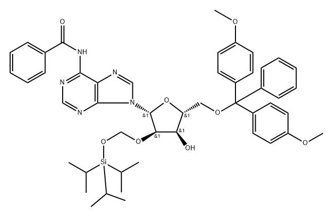 N6-Benzoyl-5'-O-DMT-2'-O-[([triisopropylsilyl]oxy])methyl]-adenosine Struktur