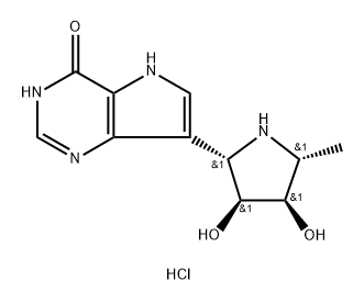 4H-Pyrrolo3,2-dpyrimidin-4-one, 7-(2S,3S,4R,5R)-3,4-dihydroxy-5-methyl-2-pyrrolidinyl-1,5-dihydro-, monohydrochloride Struktur