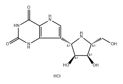 1H-Pyrrolo3,2-dpyrimidine-2,4(3H,5H)-dione, 7-(2S,3S,4R,5R)-3,4-dihydroxy-5-(hydroxymethyl)-2-pyrrolidinyl-, monohydrochloride Struktur