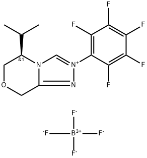 8H-1,2,4-Triazolo[3,4-c][1,4]oxazinium, 5,6-dihydro-5-(1-methylethyl)-2-(2,3,4,5,6-pentafluorophenyl)-, (5R)-, tetrafluoroborate(1-) (1:1) Struktur