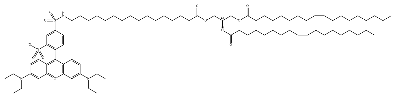 Xanthylium, 9-[4-[[[16-[(2S)-2,3-bis[[(9Z)-1-oxo-9-octadecen-1-yl]oxy]propoxy]-16-oxohexadecyl]amino]sulfonyl]-2-sulfophenyl]-3,6-bis(diethylamino)-, inner salt Struktur