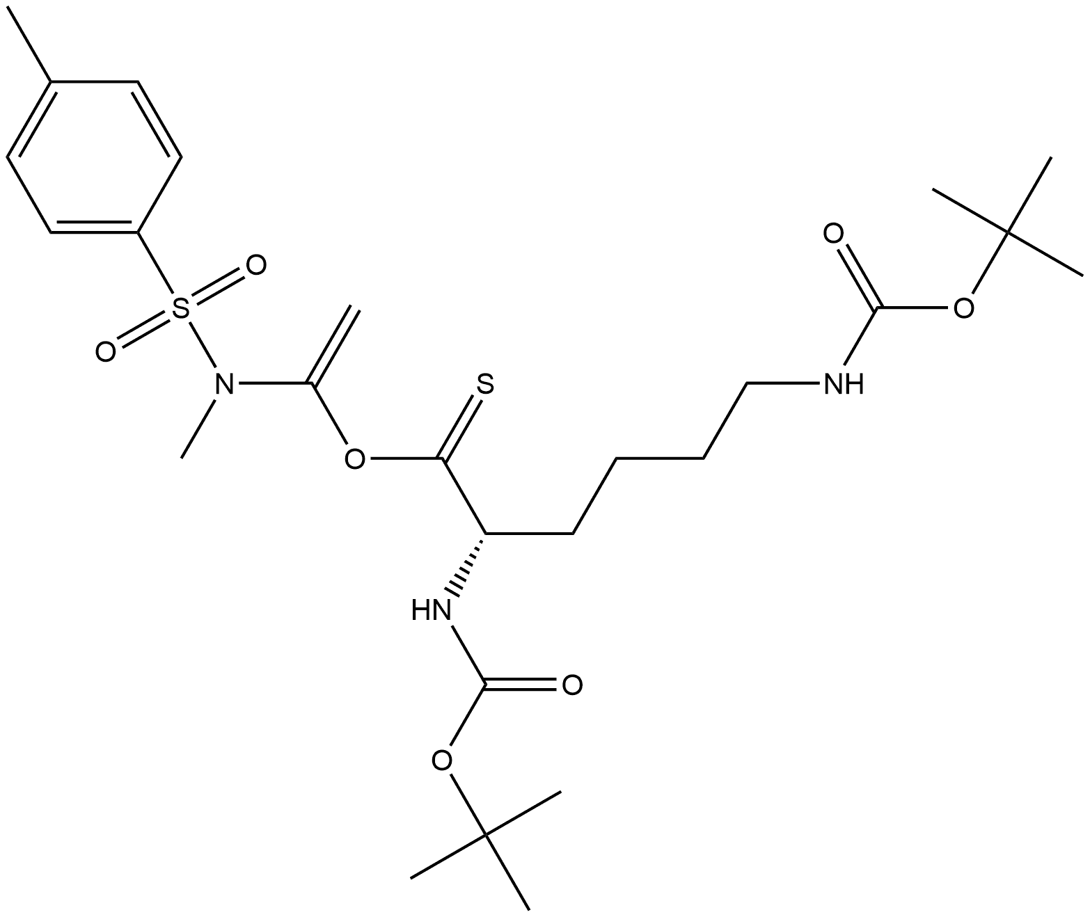 L-Lysine, N2,N6-bis[(1,1-dimethylethoxy)carbonyl]-, 1-[methyl[(4-methylphenyl)sulfonyl]amino]ethenyl ester, (2S)- Struktur