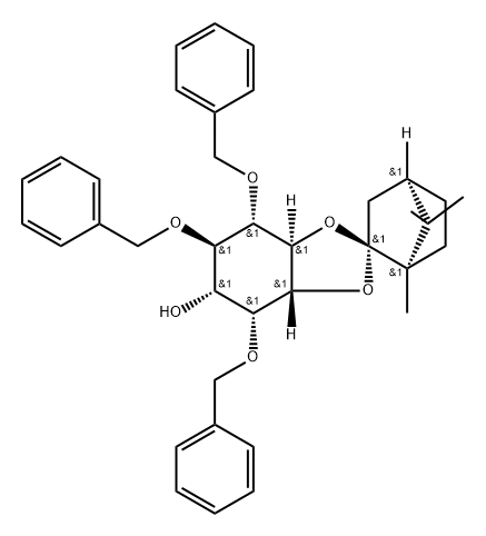 D-myo-Inositol, 2,4,5-tris-O-(phenylmethyl)-1,6-O-(1R,2S,4R)-1,7,7-trimethylbicyclo2.2.1hept-2-ylidene- Struktur