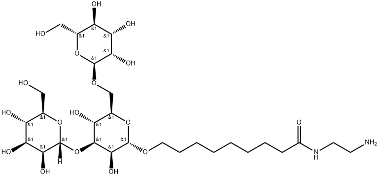 Nonanamide, 9-(O-.alpha.-D-mannopyranosyl-(13)-O-.alpha.-D-mannopyranosyl-(16)-.alpha.-D-mannopyranosyl)oxy-N-(2-aminoethyl)- Struktur