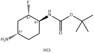 Carbamic acid, N-[(1S,2S,4S)-4-amino-2-fluorocyclohexyl]-, 1,1-dimethylethyl ester, hydrochloride (1:1) Struktur