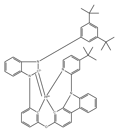 Platinum, [2-[3-[3-[3,5-bis(1,1-dimethylethyl)phenyl]-1H-benzimidazol-1-yl-κC2]phenoxy-κC2]-9-[4-(1,1-dimethylethyl)-2-pyridinyl-κN]-9H-carbazolato(4-)-κC1]-, (SP-4-4)- Struktur