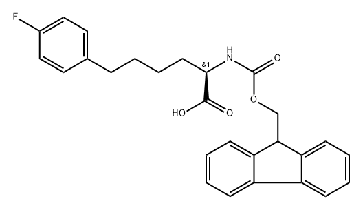 Benzenehexanoic acid, α-[[(9H-fluoren-9-ylmethoxy)carbonyl]amino]-4-fluoro-, (αR)- Struktur