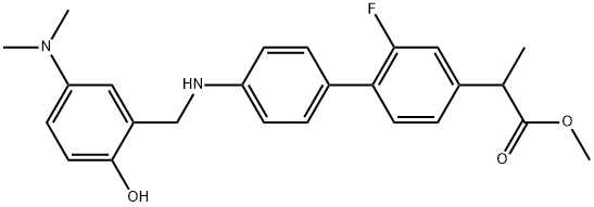 [1,1'-Biphenyl]-4-acetic acid, 4'-[[[5-(dimethylamino)-2-hydroxyphenyl]methyl]amino]-2-fluoro-α-methyl-, methyl ester Struktur