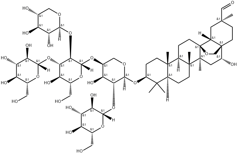 (20S)-13,28-Epoxy-3β-[4-O-(3-O-β-D-glucopyranosyl-2-O-β-D-xylopyranosyl-β-D-glucopyranosyl)-2-O-β-D-glucopyranosyl-α-L-arabinopyranosyloxy]-16α-hydroxyoleanan-29-al Struktur