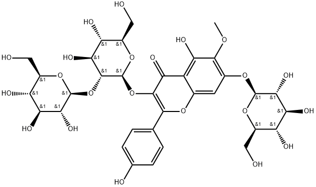 6-Methoxykaempferol 3-O-β-D-glucopyranosyl-（1 →2）-β-D-glucopyranosyl-7-O-β-D- glucopyranoside Struktur