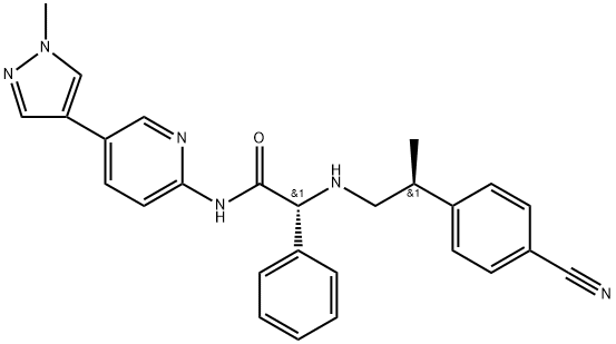 Benzeneacetamide, α-[[(2S)-2-(4-cyanophenyl)propyl]amino]-N-[5-(1-methyl-1H-pyrazol-4-yl)-2-pyridinyl]-, (αR)- Struktur