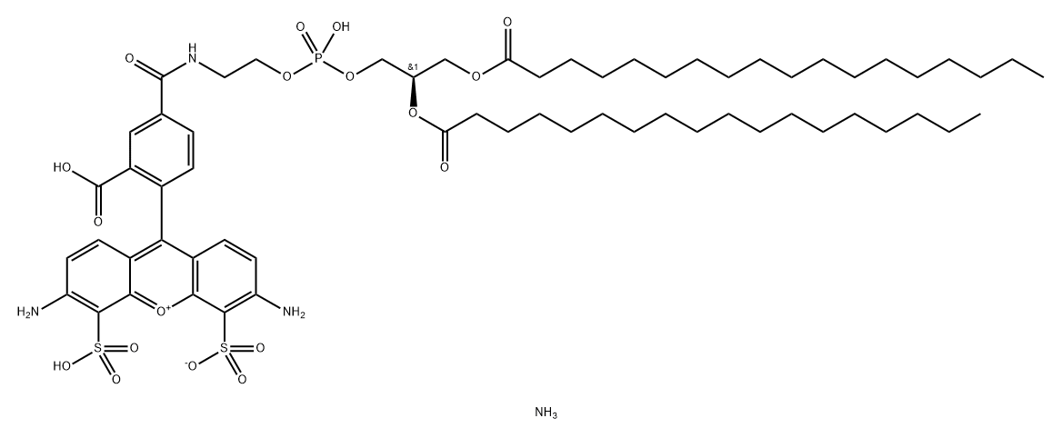 Xanthylium, 3,6-diamino-9-[2-carboxy-4-[(9R)-6-hydroxy-6-oxido-1,12-dioxo-9-[(1-oxooctadecyl)oxy]-5,7,11-trioxa-2-aza-6-phosphanonacos-1-yl]phenyl]-4,5-disulfo-, inner salt, ammonium salt (1:3) Struktur