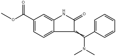 1H-Indole-6-carboxylic acid, 3-[(dimethylamino)phenylmethylene]-2,3-dihydro-2-oxo-, methyl ester Struktur