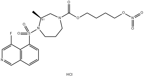 1H-1,4-Diazepine-1-carboxylic acid, 4-[(4-fluoro-5-isoquinolinyl)sulfonyl]hexahydro-3-methyl-, 4-(nitrooxy)butyl ester, hydrochloride (1:1), (3S)- Struktur