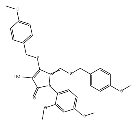 1-(2,4-dimethoxyphenyl)-3-hydroxy-4-((4-methoxybenzyl)thio)-5-(((4-methoxybenzyl)thio)methylene)-1,5-dihydro-2H-pyrrol-2-one Struktur