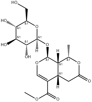 1H,3H-Pyrano[3,4-c]pyran-5-carboxylic acid, 8-(β-D-glucopyranosyloxy)-4,4a,8,8a-tetrahydro-1-methyl-3-oxo-, methyl ester, (1S,4aS,8S,8aS)- Struktur