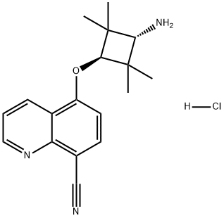 8-Quinolinecarbonitrile, 5-[(trans-3-amino-2,2,4,4-tetramethylcyclobutyl)oxy]-, hydrochloride (1:1) Struktur