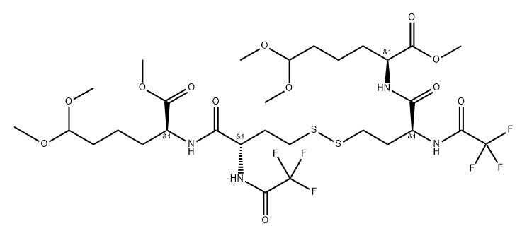 dimethyl[2S,2S']-6,6,6'6'-tetramethoxy-2,2'-[N,N'-bis(trifluoracetyl)-S,S'-bi(L-homocysteinyl) diimino]dihexanoate Struktur