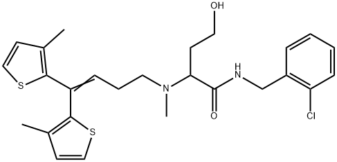 Butanamide, 2-[[4,4-bis(3-methyl-2-thienyl)-3-buten-1-yl]methylamino]-N-[(2-chlorophenyl)methyl]-4-hydroxy- Struktur