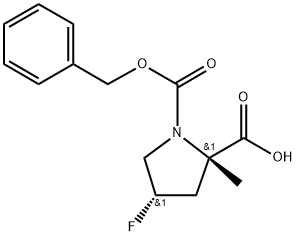 (2S,4S)-1-((benzyloxy)carbonyl)-4-fluoro-2-methylpyrrolidine-2-carboxylic acid Struktur