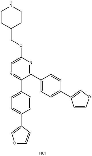 Pyrazine, 2,3-bis[4-(3-furanyl)phenyl]-5-(4-piperidinylmethoxy)-, hydrochloride (1:1) Struktur