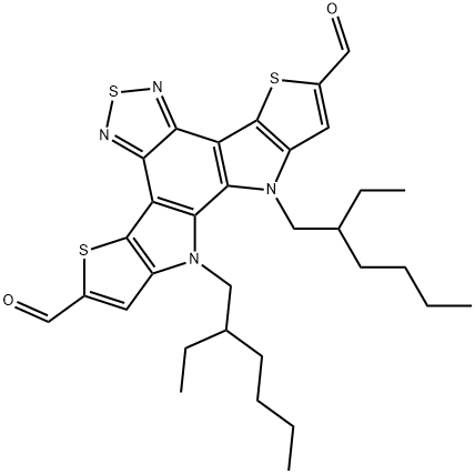 Dithieno[2',3':4,5]pyrrolo[3,2-e:2',3'-g][2,1,3]benzothiadiazole-2,8-dicarboxaldehyde, 10,11-bis(2-ethylhexyl)-10,11-dihydro- Struktur