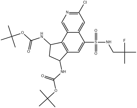 di-tert-butyl(3-chloro-5-(N-(2-fluoro-2-methylpropyl)sulfamoyl)-8,9-dihydro-7H-cyclopenta[h]isoquinoline-7,9-diyl)dicarbamate Struktur