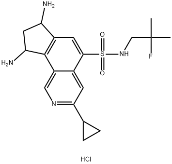 7,9-diamino-3-cyclopropyl-N-(2-fluoro-2-methylpropyl)-8,9-dihydro-7H-cyclopenta[h]isoquinoline-5-sulfonamidedihydrochloride Struktur