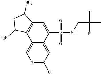 7,9-diamino-3-chloro-N-(2-fluoro-2-methylpropyl)-8,9-dihydro-7H-cyclopenta[h]isoquinoline-5-sulfonamide Struktur