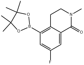 7-fluoro-2-methyl-5-(4,4,5,5-tetramethyl-1,3,2-dioxaborolan-2-yl)-3,4-dihydroisoquinolin-1(2H)-one Struktur