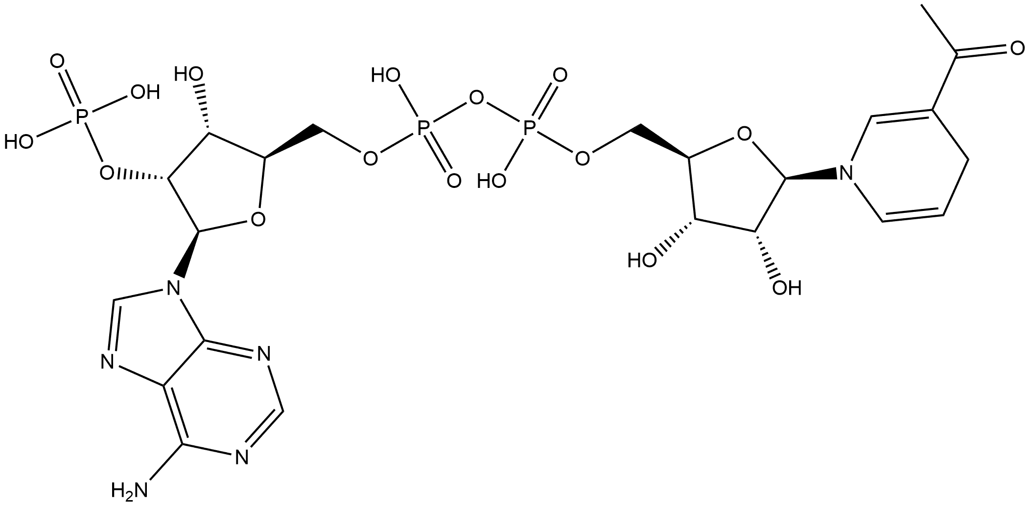 Adenosine 5'-(trihydrogen diphosphate), 2'-(dihydrogen phosphate), P'→5'-ester with 1-(1,4-dihydro-1-β-D-ribofuranosyl-3-pyridinyl)ethanone Struktur