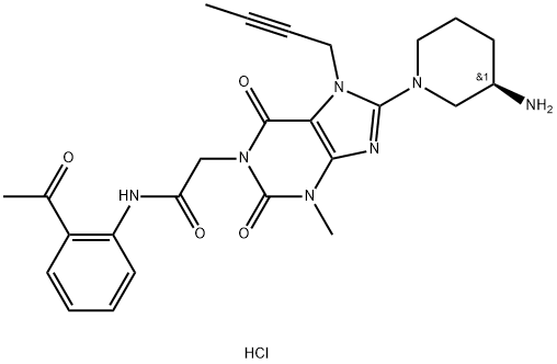 1H-Purine-1-acetamide, N-(2-acetylphenyl)-8-[(3R)-3-amino-1-piperidinyl]-7-(2-butyn-1-yl)-2,3,6,7-tetrahydro-3-methyl-2,6-dioxo-, hydrochloride (1:1) Struktur