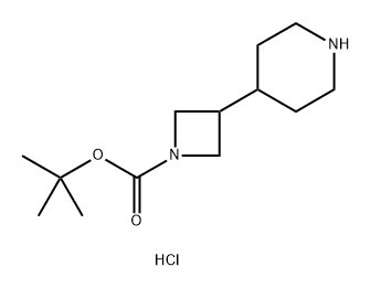 1-Azetidinecarboxylic acid, 3-(4-piperidinyl)-, 1,1-dimethylethyl ester, hydrochloride (1:1) Struktur