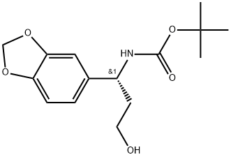 tert-butyl (R)-(1-(benzo[d][1,3]dioxol-5-yl)-3-hydroxypropyl)carbamate Struktur