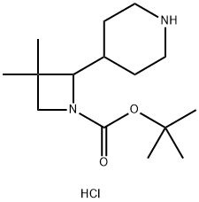 tert-Butyl 3,3-dimethyl-2-(piperidin-4-yl)azetidine-1-carboxylate hydrochloride Struktur