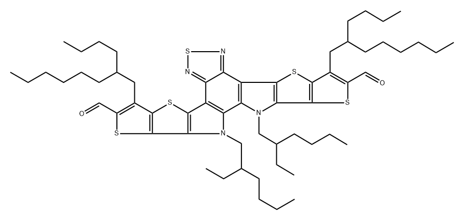 Dithieno[2'',3'':4',5']thieno[2',3':4,5]pyrrolo[3,2-e:2',3'-g][2,1,3]benzothiadiazole-2,10-dicarboxaldehyde, 3,9-bis(2-butyloctyl)-12,13-bis(2-ethylhexyl)-12,13-dihydro- Struktur