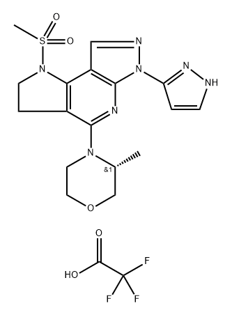 Pyrazolo[3,4-b]pyrrolo[2,3-d]pyridine, 1,2,3,6-tetrahydro-4-[(3R)-3-methyl-4-morpholinyl]-1-(methylsulfonyl)-6-(1H-pyrazol-3-yl)-, 2,2,2-trifluoroacetate (1:1) Structure