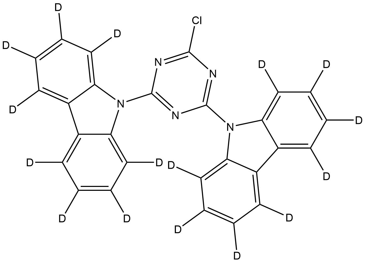 9H-Carbazole-1,2,3,4,5,6,7,8-d8, 9,9′-(6-chloro-1,3,5-triazine-2,4-diyl)bis- (ACI) Struktur